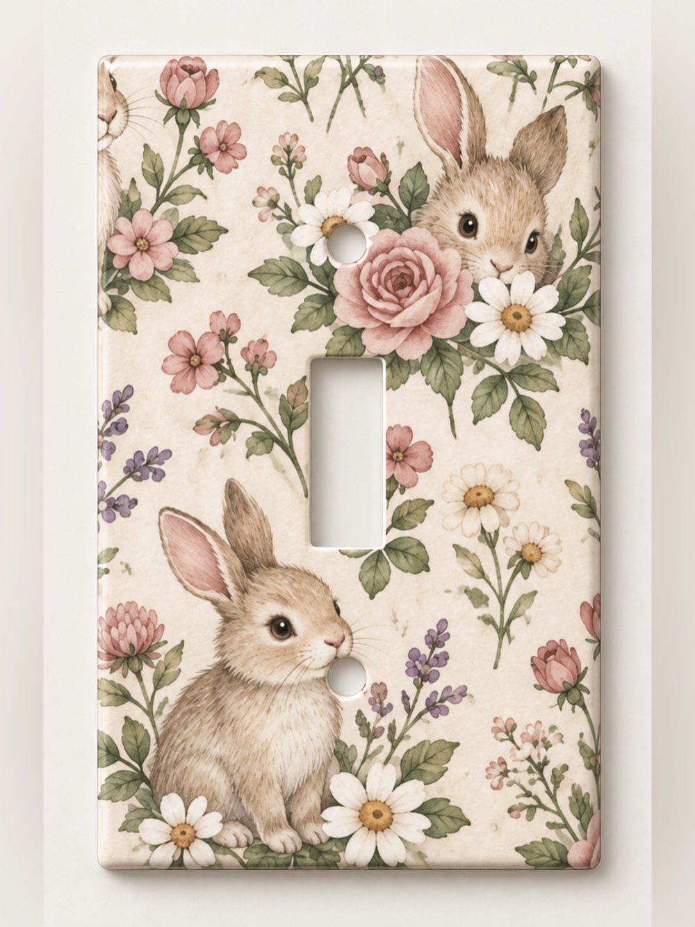 Baby Bunny Floral Nursery Light Switch Cover Kids Cottagecore Wall Plate